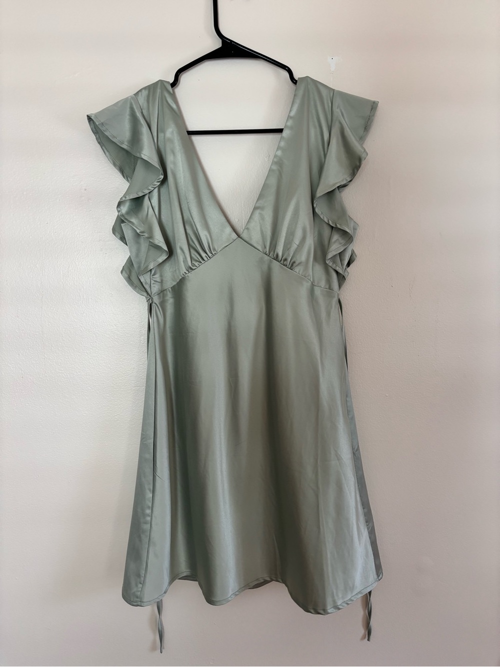 Satin Flutter Sleeve Mini Dress Pistachio